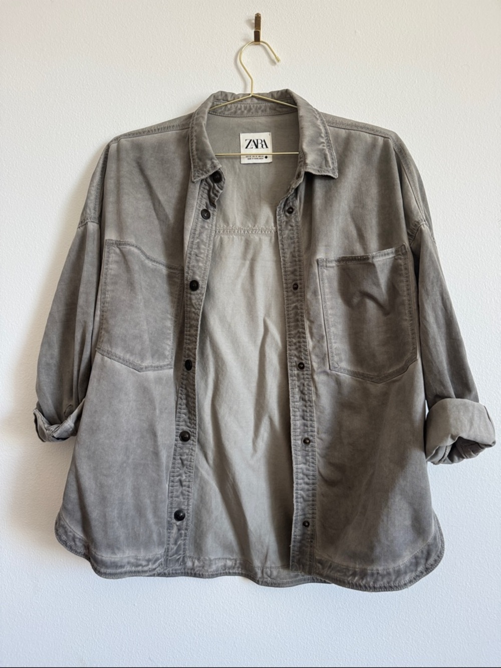 ZARA Washed Gray Relaxed Shirt Jacket